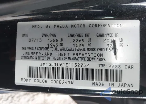2014 Mazda Mazda6 I Sport z USA, uszkodzony, nr VIN JM1GJ1U61E1132752